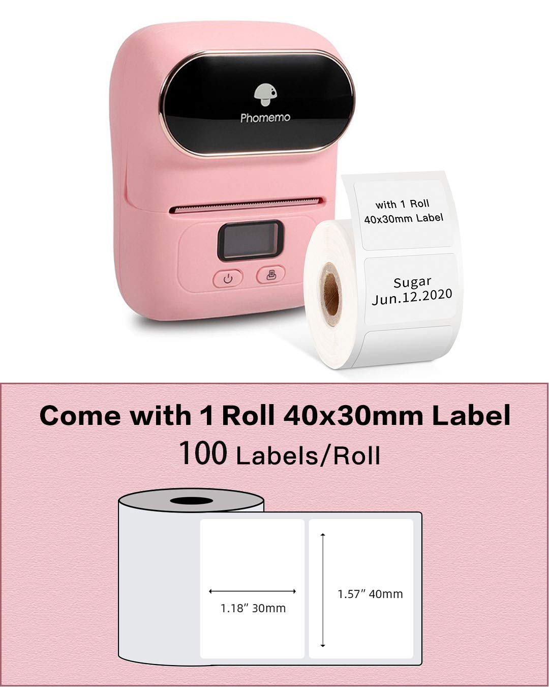 Phomemo-M110S Thermal Label Maker- Mini Portabel Bluetooth Label Maker Machine for Business, Barcode, Labeling, Crafters, Retailers or Organizers, Compatible with Android & iOS, Pink