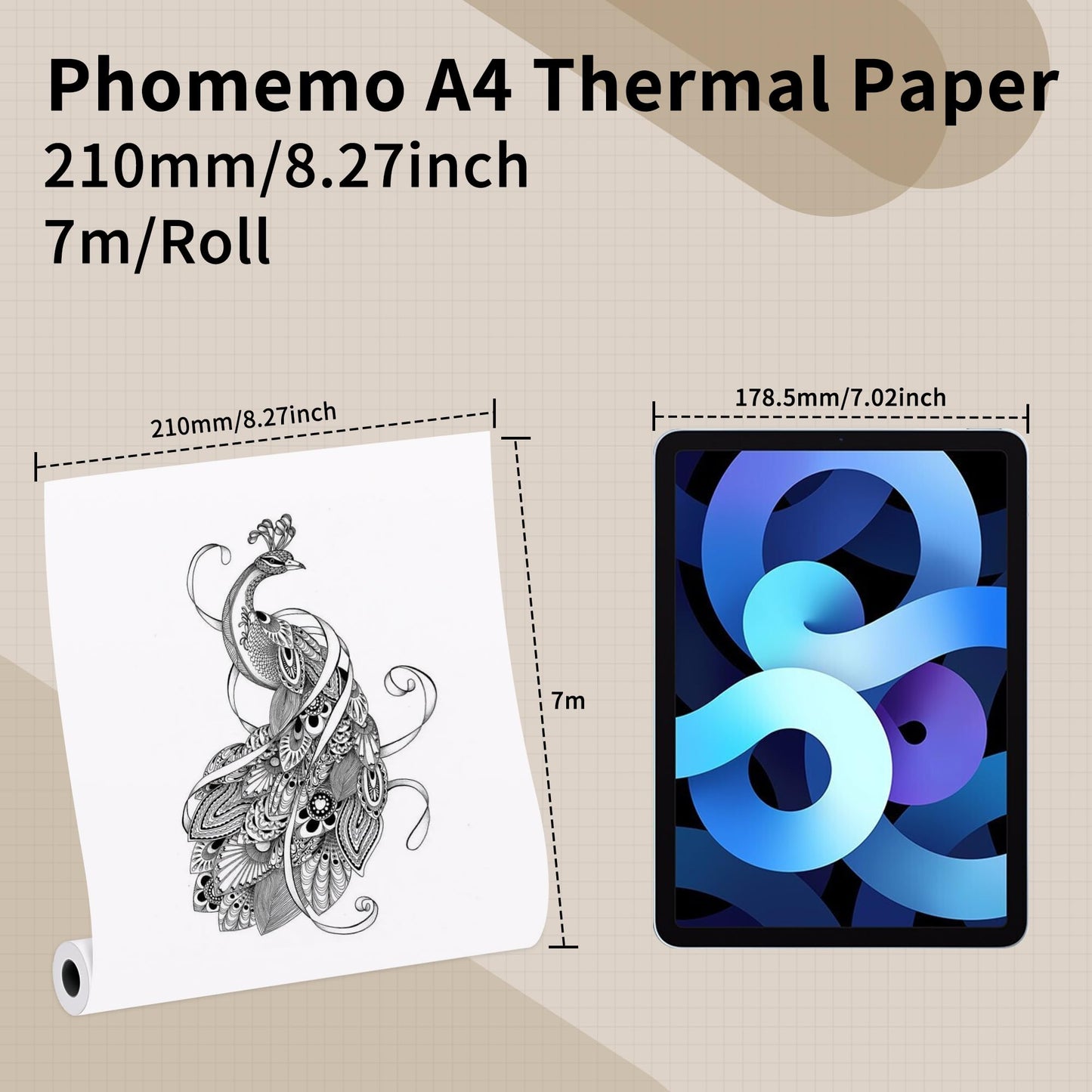 Phomemo A4 Thermal Printer Paper,8.27''x 11.69'',Supports Continuous Printing,Suitable for Travel,Business,Office,BPA Free Thermal Paper,23 Sheets/Roll,2Roll