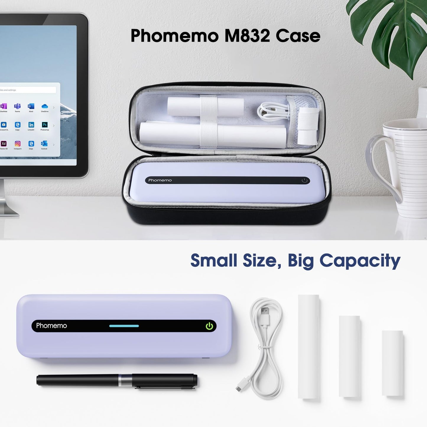 Phomemo Carrying Case, Compatible with M832/M834/M835 Portable Printer, for Wireless Mobile Travel Printer Storage Holder Paper & USB Cable(Box Only)
