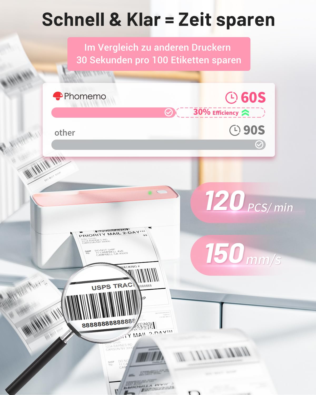 Phomemo Bluetooth etiket yaz?c?, DHL termal yaz?c? 4XL etiket yaz?c?s?, Mac/PC i?in, Nakliye etiket yaz?c?s?, barkod, Amazon, Ebay, Etsy & Shopify, DHL ups i?in etiket yaz?c?s? - pembe