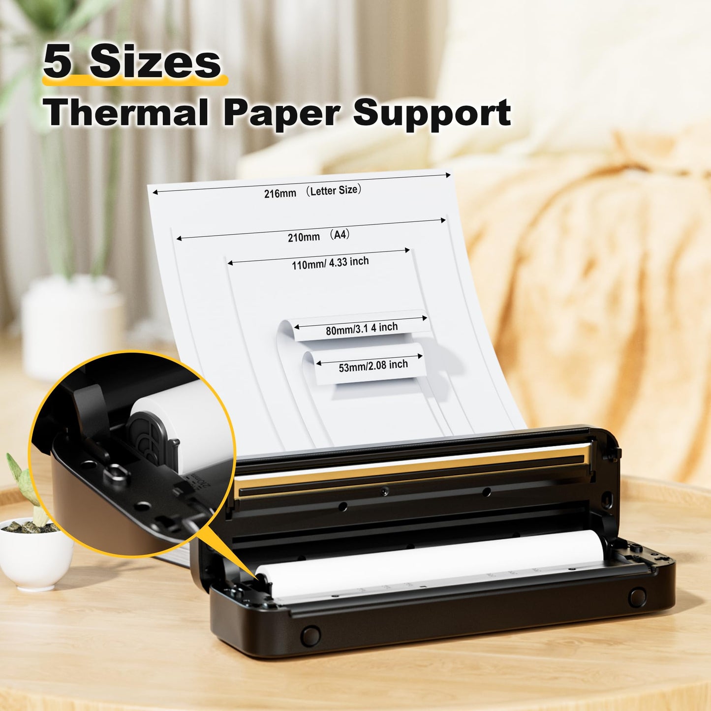 Phomemo Portable Printers Wireless for Travel,M832 Thermal Printer, Bluetooth Inkless Printer Support 8.5''x 11'' US Letter,Built in Paper Bin,Compatible with Phone and Laptop for Home,Office,School