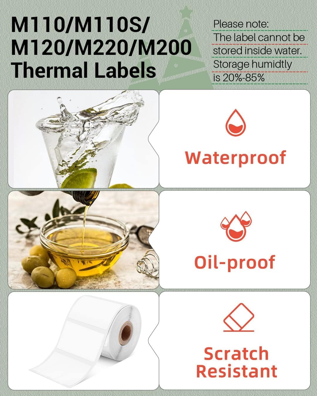Phomemo Christmas Thermal Circle Label for M110/M110S/M120/M200/M220 Label Maker-Clear Printing, Good Adhesive for Address/Barcode/Mailing/Logo/File Labels, 50 x 50mm, 1.96'' x 1.96'',Green