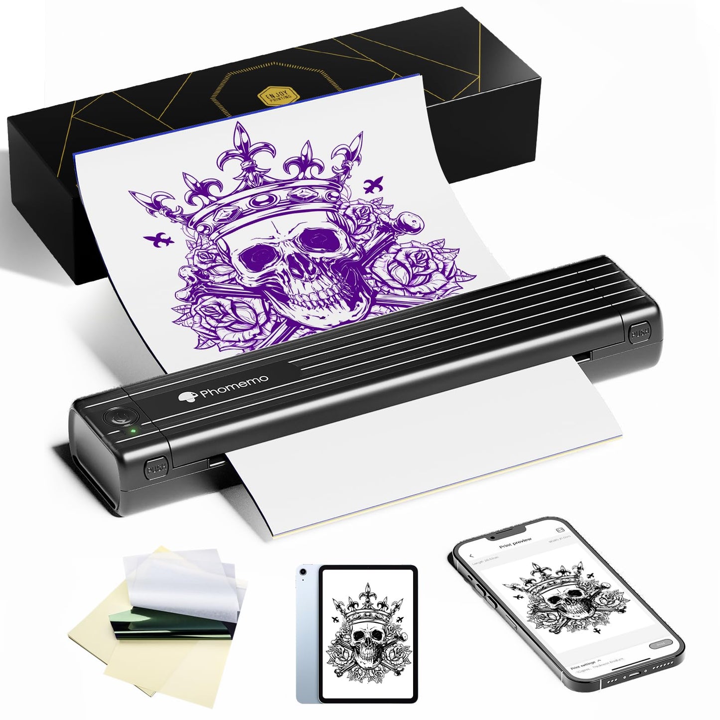 Phomemo TP83 Tattoo Stencil Printer, Wireless Portable Tattoo Printer Machine, Thermal Printer Tattoo with 10pcs Tattoo Transfer Paper, Bluetooth Tattoo Transfer Printer Compatible with iPad Phone PC