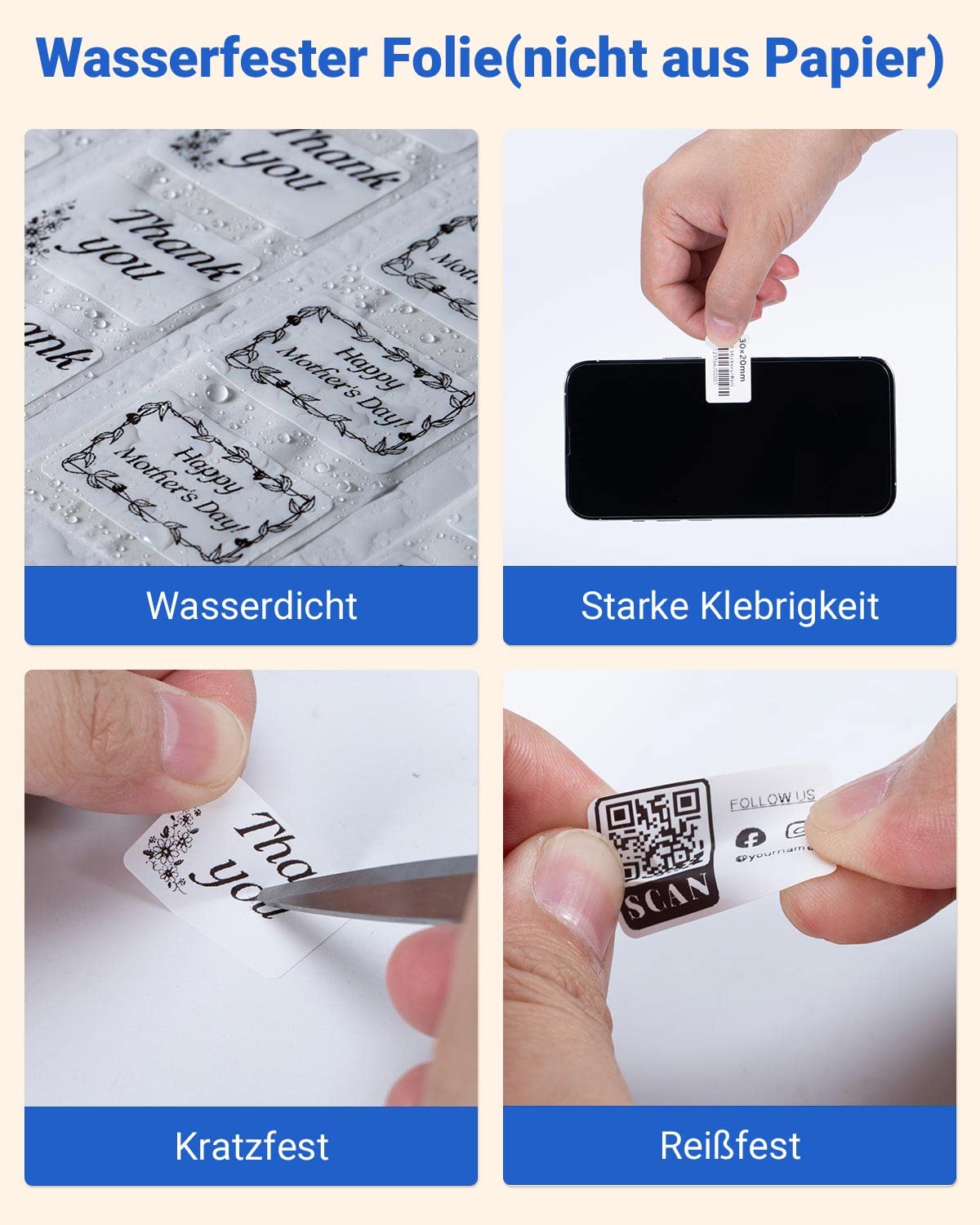 Phomemo Thermoetikett, selbstklebendes Etikett, kompatibel mit Phommeo M120/M110/M200/M220 Etikettendrucker, geeignet für Büro, Haushalt, Schule, Name.30x20 mm,320 Etiketten/Rolle