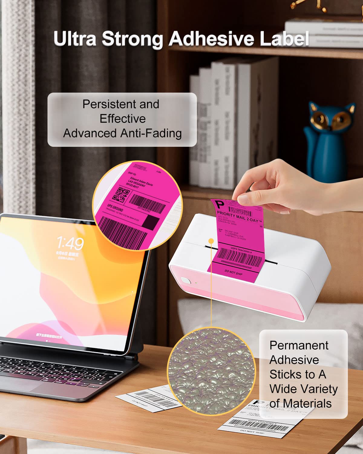 Phomemo 4x6 Thermal Label Printer Paper - 500 PCS Rose Red 4''x6'' Fan-Fold Labels Shipping Supplies Labels - Water/Oilproof Label Stickers - Permanent Adhesive Mailing Labels Paper for Thermal Printer