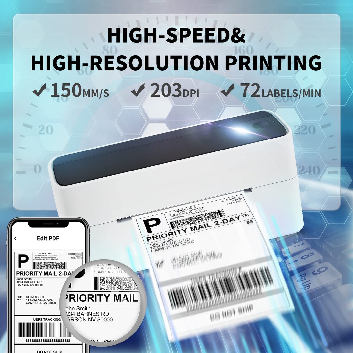 Phomemo Bluetooth Thermal Label Printer 4x6, Wireless Shipping Label Printer Machine for Shipping Packages, Address, Small Business, Compatible with Royal Mail, eBay, Esty, Shopify, Amazon