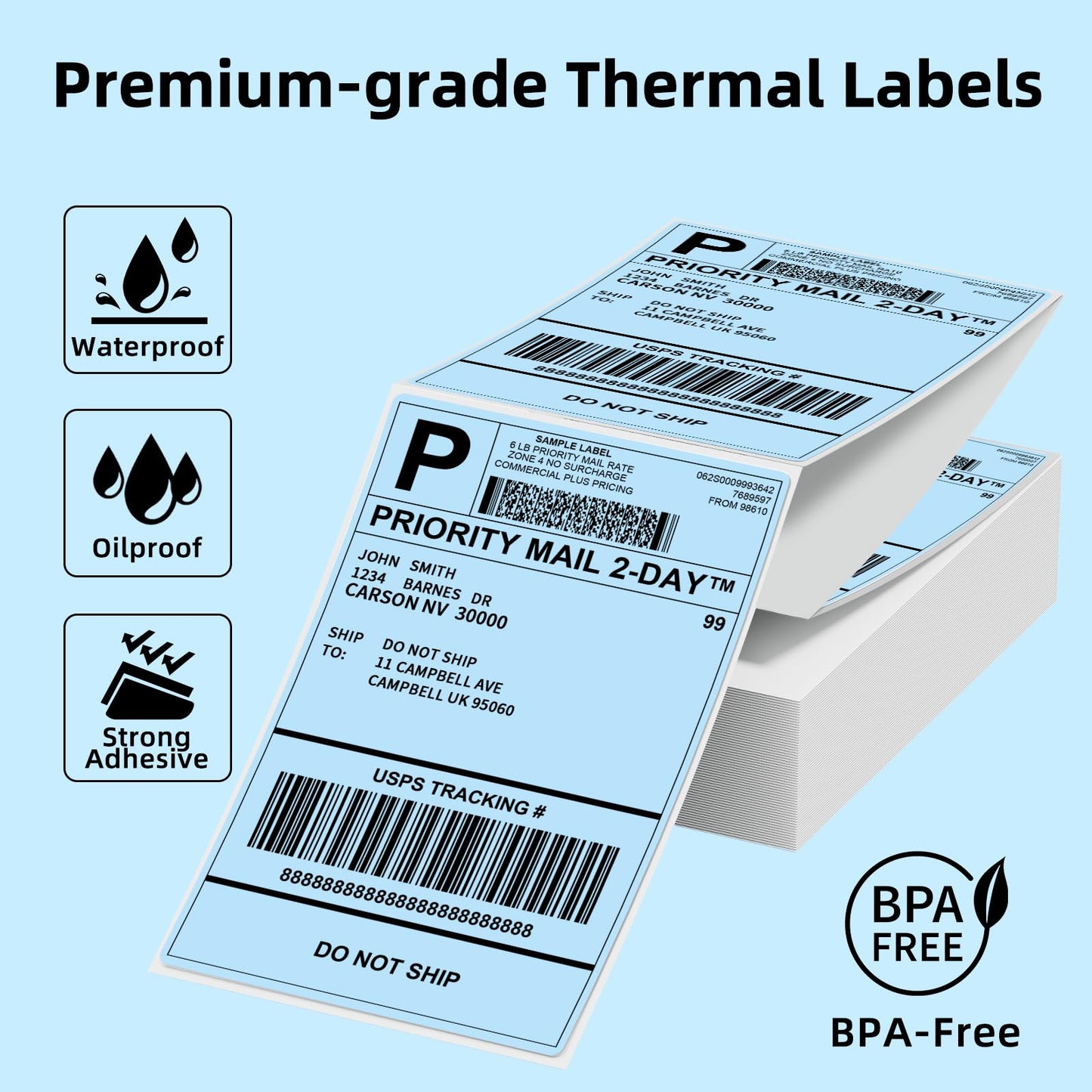 Phomemo 4x6‘' 500 Étiquettes/pile, Bleu Étiquettes d'expédition Compatibles avec les imprimantes d'étiquettes MUNBYN, Phomemo, Étiquettes thermiques sans BPA Autocollantes pour-100 x 150mm