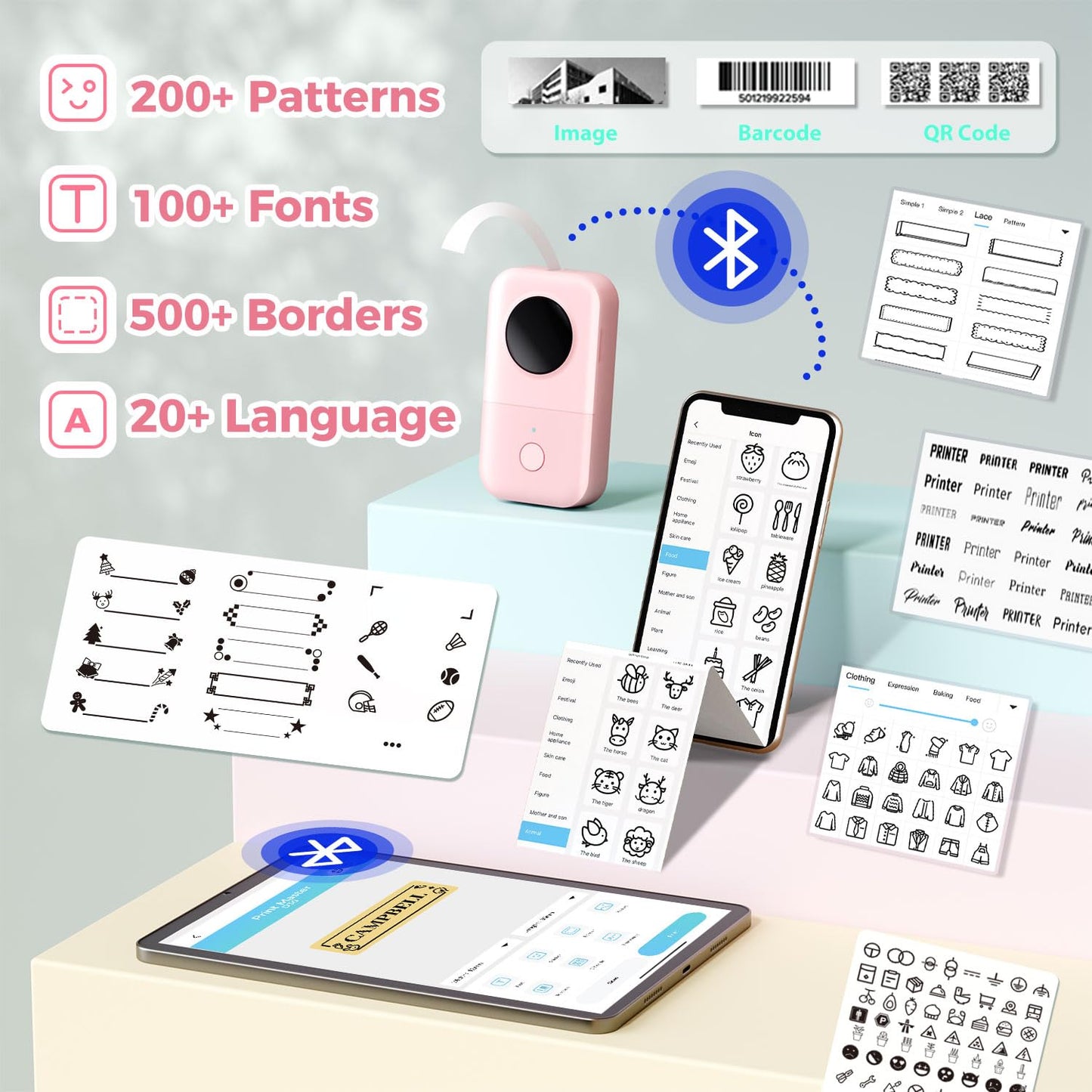 Phomemo D30 Etichettatrice Bluetooth, Mini Etichettatrice Etichette Adesive, Stampante Termica per iOS & Android,Bluetooth Stampante Etichette Autoadesive per La Casa, L'ufficio e la Scuola - Rosa