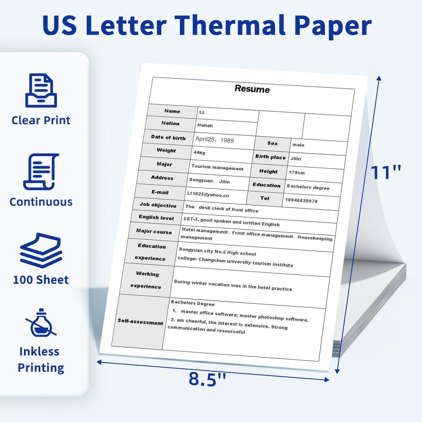 Phomemo 8.5 x 11 Inch Thermal Printer Paper, 100 Sheets US Letter Continuous Folding Thermal Paper, Compatible with M832 M08F M835 M834 M833 and Other Letter Size Portable Thermal Printers