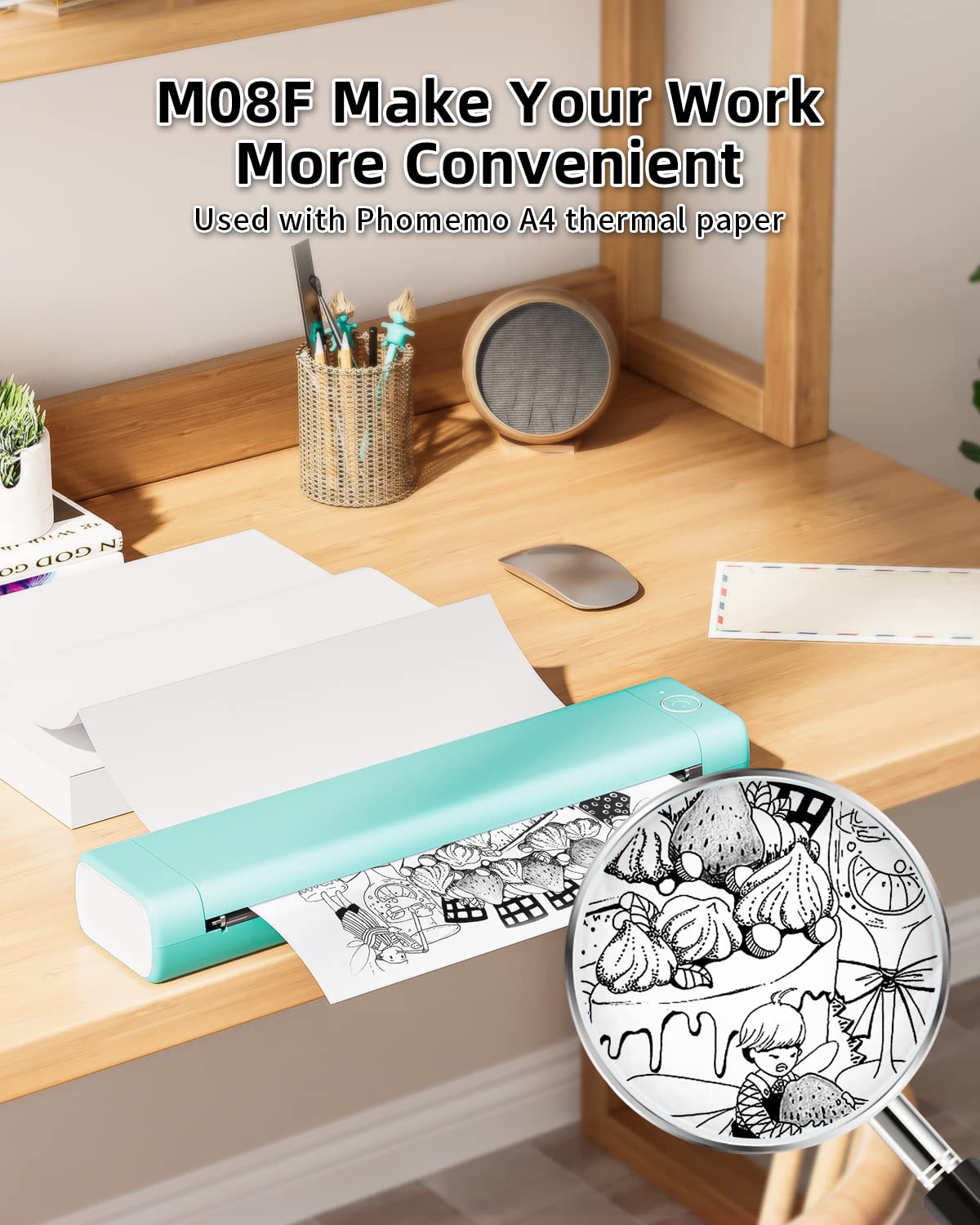 Phomemo Sk?adany papier termiczny M08F A4, kompatybilny z Phomemo M08F i innymi przeno?nymi drukarkami A4, papier do drukarek M08F, 210 x 297 mm, 100 arkuszy