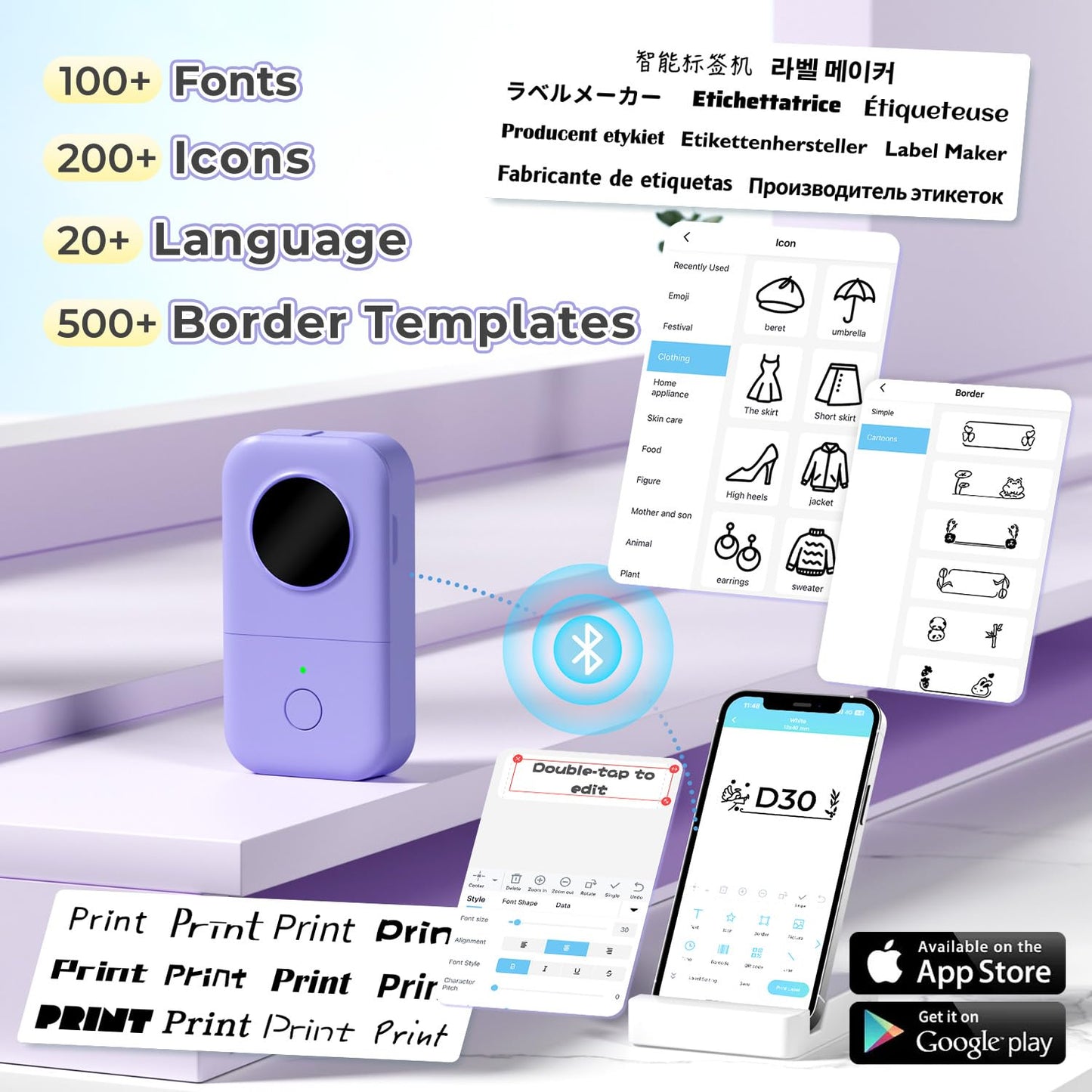Phomemo D30 Bluetooth Label Maker, Portable Label Machine Thermal Label Printer, Name Price Sticker Printer, for Home, Office, Date, Name, Compatible with Android and iOS Systems