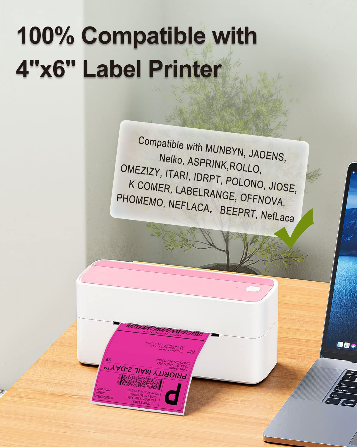 Phomemo 4x6 Thermal Label Printer Paper - 500 PCS Rose Red 4''x6'' Fan-Fold Labels Shipping Supplies Labels - Water/Oilproof Label Stickers - Permanent Adhesive Mailing Labels Paper for Thermal Printer