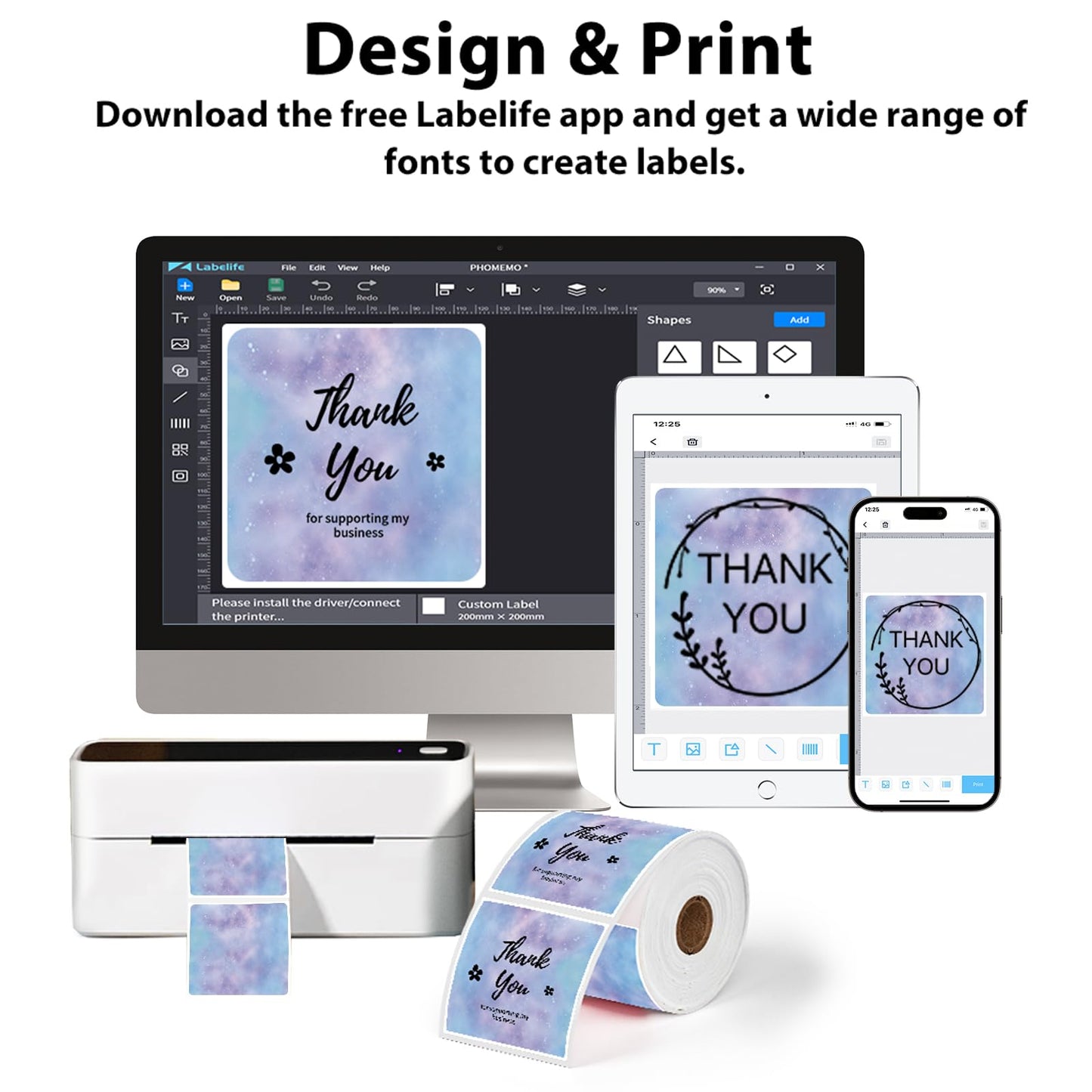 50 x 50 vierkante etiketten, sterrenpatroon, 500 stuks/Roll Phomemo 500 vellen/rol, compatibel met MUNBYN, Phomemo, Polono verzendlabelprinters, BPA-vrij
