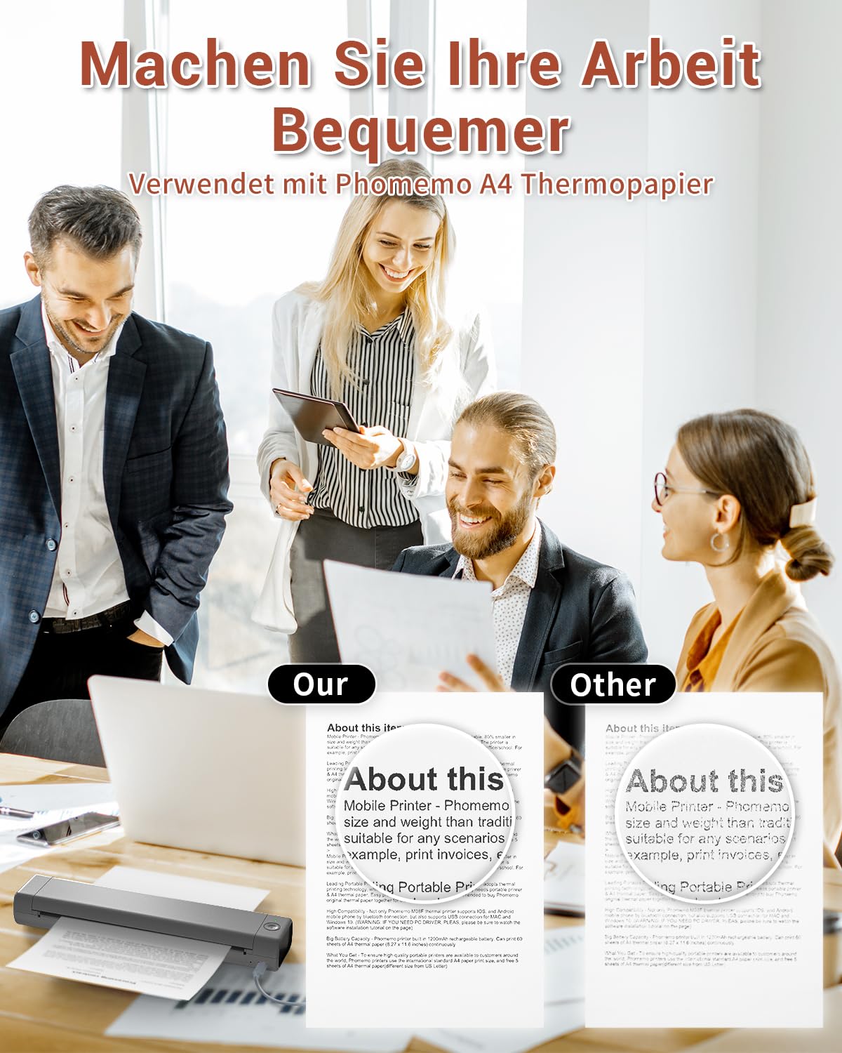 Phomemo Przeno?na drukarka M08F Bluetooth, drukarka A4, obs?uguje papier termiczny 210 x 297 mm, bezprzewodowa drukarka podr¨®?na bez tuszu, kompatybilna z systemem Android i iOS, do podr¨®?y i laptopa