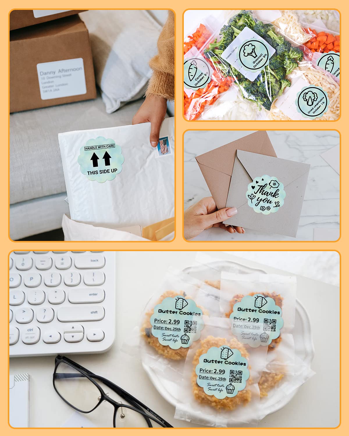 Phomemo 2'' etichette termiche ondulate, autoadesivi adesivi per fiori adesivi adesivi adesivi per carta di ringraziamento, logo, nome, prezzo, indirizzo, codice QR, 500 etichette, blu-verde gradiente