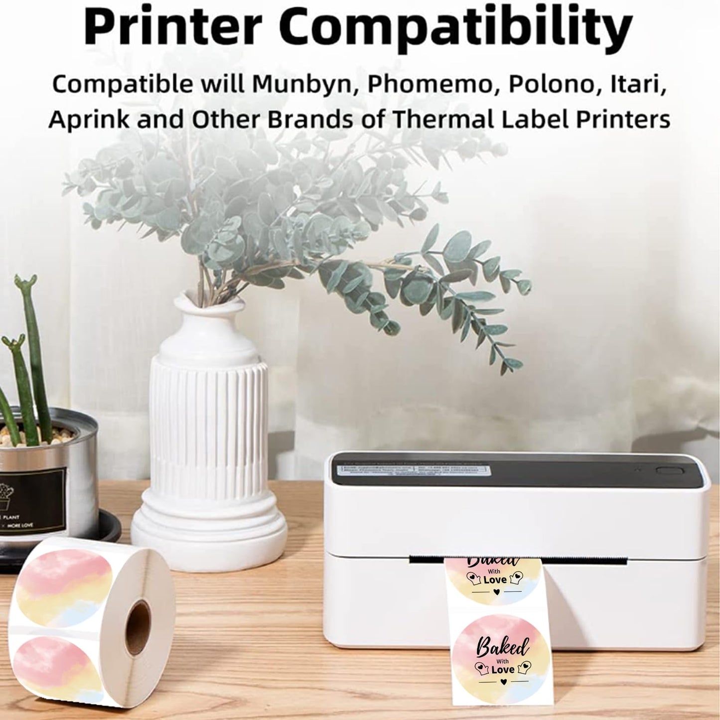 Phomemo 2 inch ronde gemengde kleuren etiketten, 750 etiketten/rol, compatibel met MUNBYN, Phomemo, Polono labelprinter, BPA-vrije verzendlabels, zelfklevende thermische etiketten voor logo, code