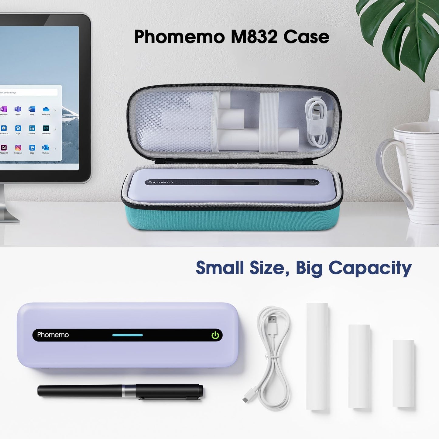 Phomemo Carrying Storage Box, Compatible with M832 Portable Printer, for Wireless Mobile Travel Printer Storage USB Cable & Holder Paper (Box Only), Green