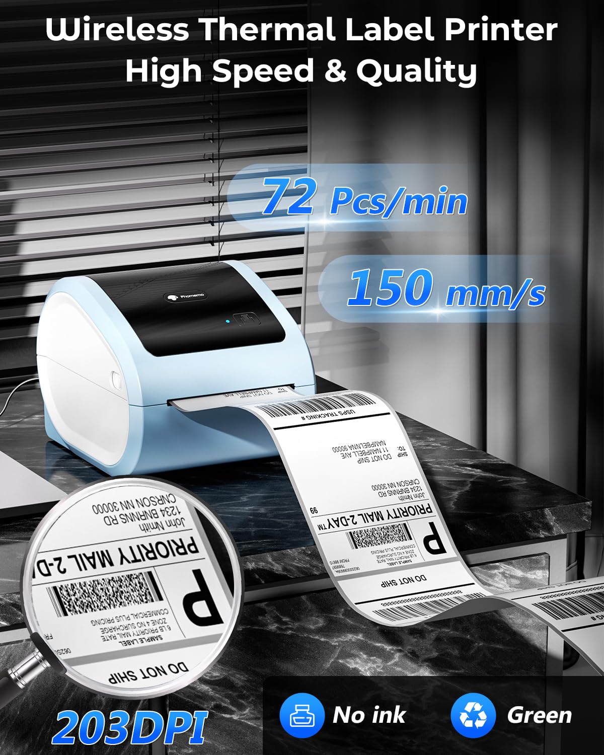 Phomemo Bluetooth DHL Etikettendrucker D520BT,Thermodrucker 4x6,Versandetiketten Drucker,Mobile Thermal Label Printer f¨¹r Kleinunternehmen,for Amazon,Ebay,Shopify,DHL,FedEx,UPS(Blau LabelDrucker