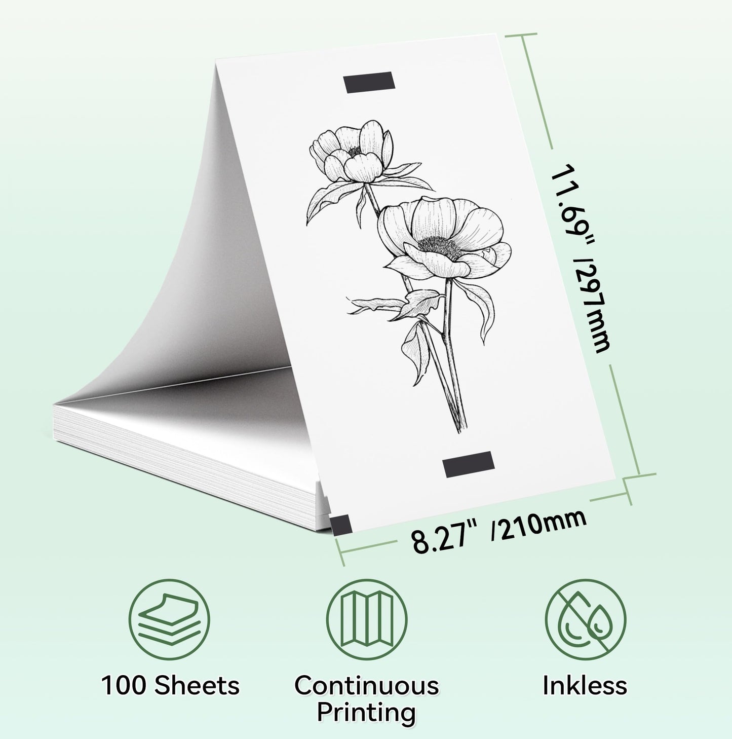 200 Sheets Phomemo M832 Portable Printer Thermal Paper A4 Thermal Paper, 8.26'' x 11.69'' Fold Thermal Paper, Advance Thermal Printing, Thermal Roll Paper Compatible with M08F M832 Portable Printer