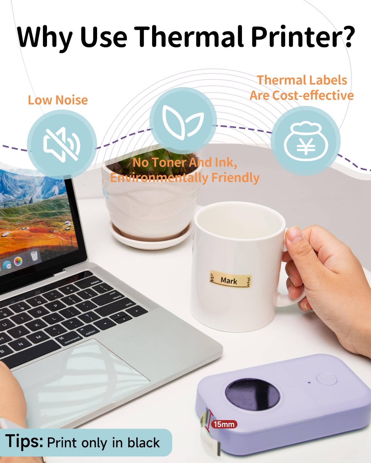 Mini Label Maker-Phomemo D30 Small Label Maker Machine, Bluetooth Label Maker Machine with Tape, for Home Office Organization, Purple