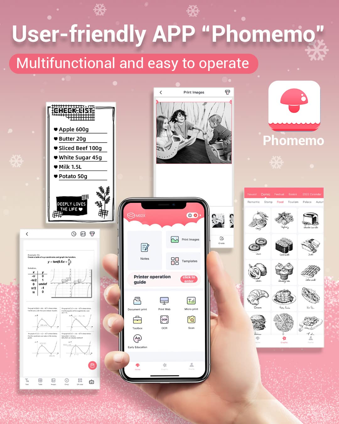 Phomemo Mini stampante - M04AS 4'' Stampante Termica Portatile Bluetooth 15/53/80/110mm Larghezza di stampa, 300dpi compatibile con iOS&Android, per documenti, immagini, note, etichette, adesivi (Rosa)
