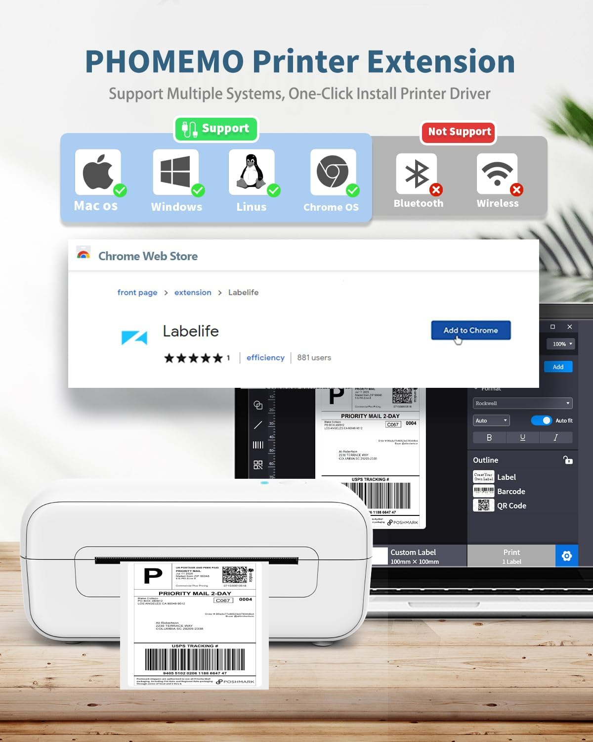 Thermal Label Printer, Shipping Label Printer 4x6, Commercial Direct Desktop Label Printer for Small Busines, Compatible with Amazon, Ebay, Shopify, Etsy, UPS, USPS, FedEx, DHL