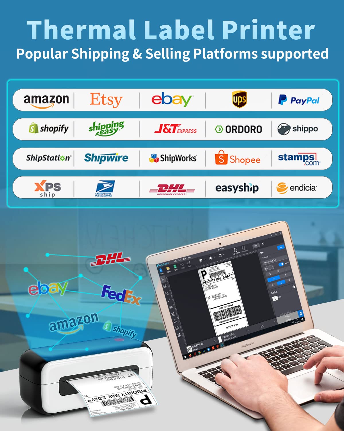 Phomemo Neue PM246S Etikettendrucker, DHL thermodrucker f¨¹r Mac/PC, Versandetiketten drucker Labeldrucker Selbstklebend Etiketten drucker f¨¹r Amazon, Etsy, Shopify, Royal Mail, DHL, FedEx¡