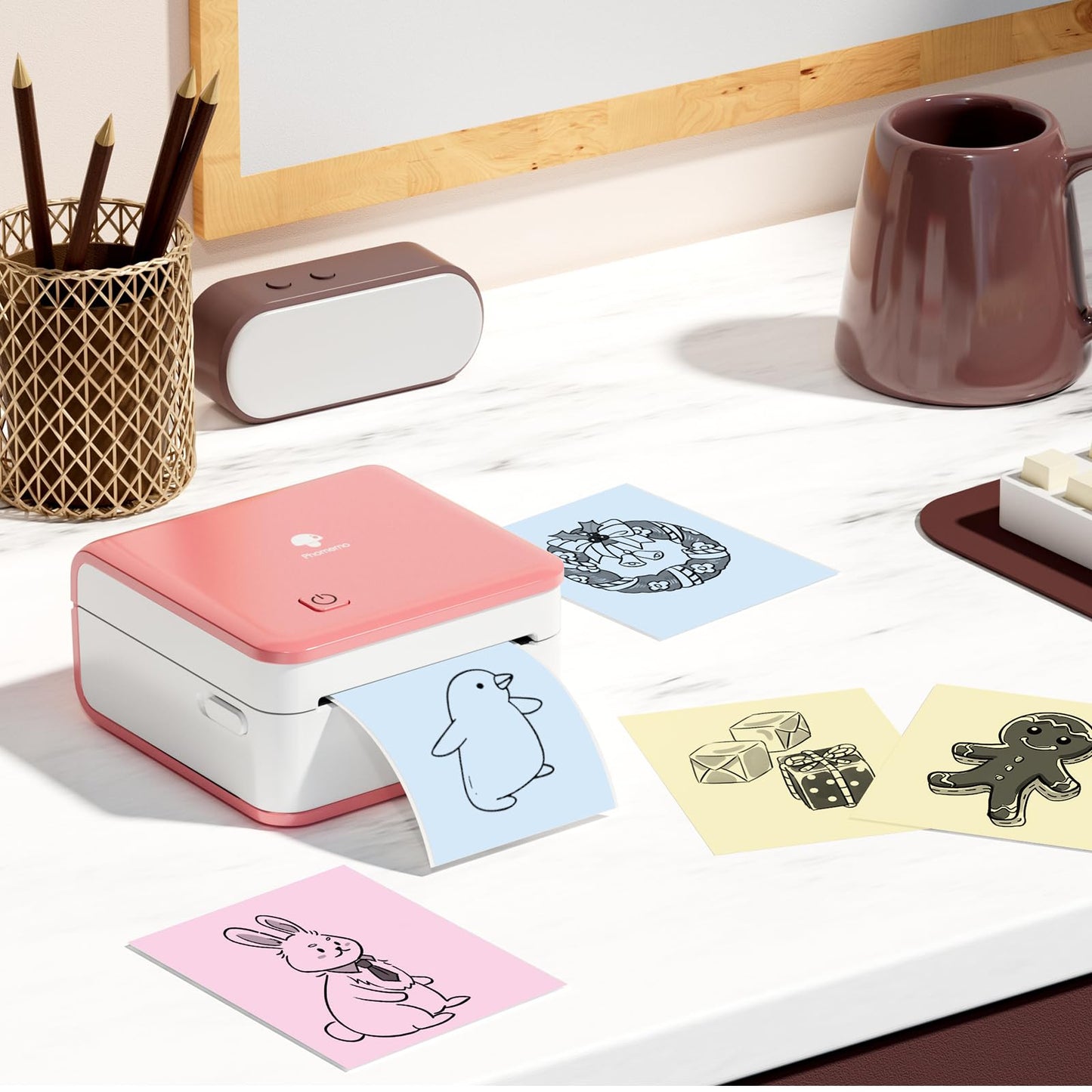 Phomemo 53mm Thermopapier Farbe für M02/M02S/M02Pro/M03/M03AS/M04S/M04AS Mini Taschendrucker, Gelb/Blau/Rosa, 3 Rollen selbstklebendes Farbaufkleberpapier, 53 mm x 6,5 m, 20 Jahre Konservierung