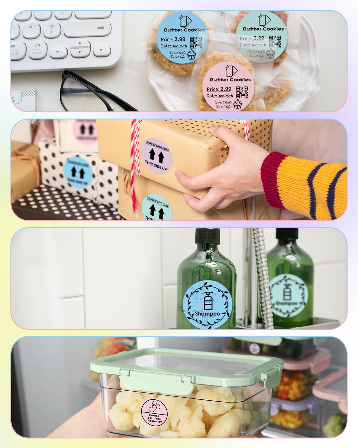 Phomemo Ronde thermische etiketten, sticky cirkellabel, cirkellabel, cirkel-etiket, voor bedankstickers, logo, naam/prijs, adres, QR-code, 400 etiketten (paars, groen, blauw, roze)