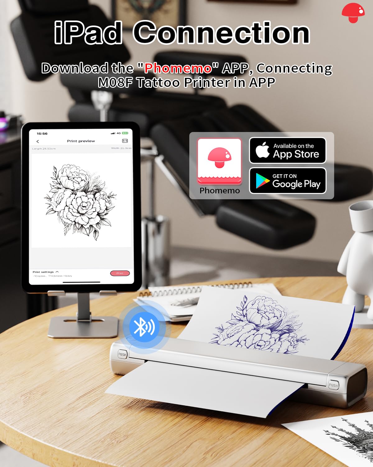 Phomemo Tattoo Stencil Printer with Case, Bluetooth Tattoo Printer with 10 Pcs Tattoo Transfer Paper, Wireless Tattoo Machine for Tattoo Artists & Beginners, Compatible with Phone, iPad & PC, Sliver