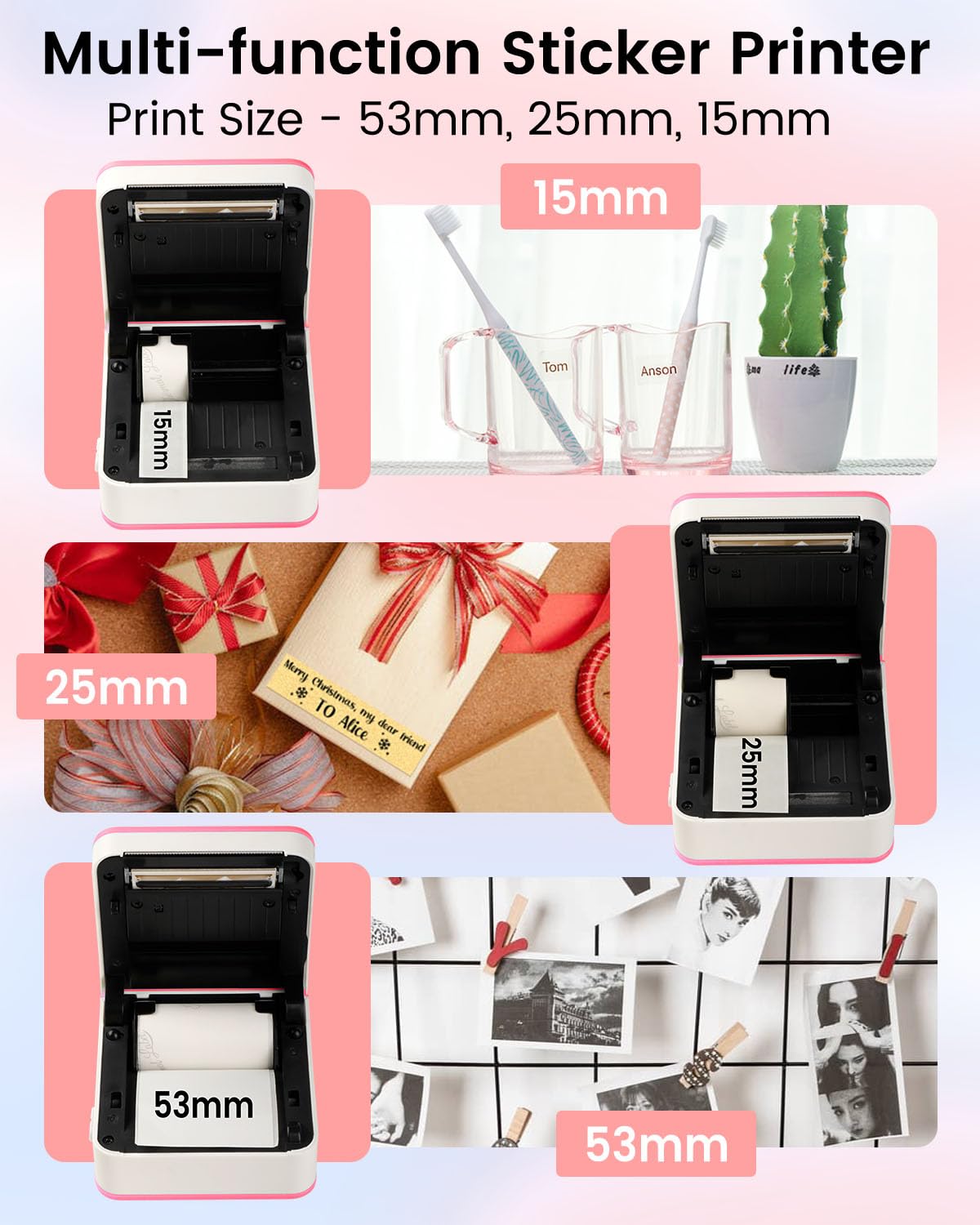 Phomemo Bluetooth printer, thermal photo printer, mini sticker, printer, mobile phone, pocket printer, 300 DPI resolution for iOS and Android system, suitable for study, photo printing, work, memo,