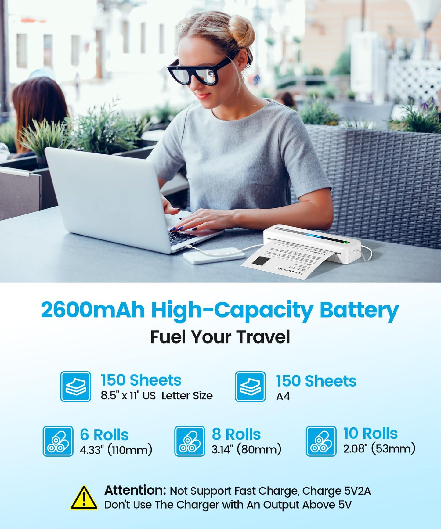 Phomemo Portable Printer,Portable Printers Wireless for Travel,M832 Thermal Inkless Printer Support 8.5'' x 11'' US Letter Thermal Paper,Mobile Printer Compatible with Phone,Laptop for Office,Home,Car