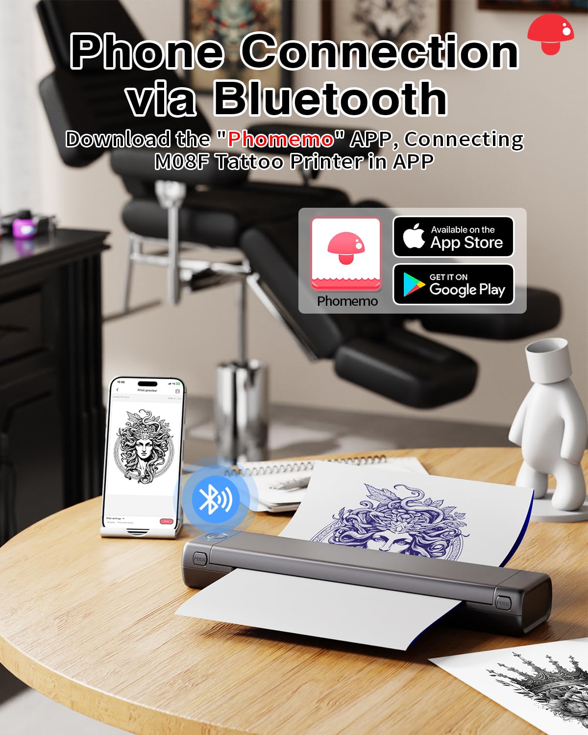 Phomemo Bluetooth Tattoo Stencil Printer, Thermal Tattoo Transfer Machine for Tattoo Artists, Compatible with Phone & PC, with Storage Case & 10Pcs Free Tattoo Transfer Paper, Grey