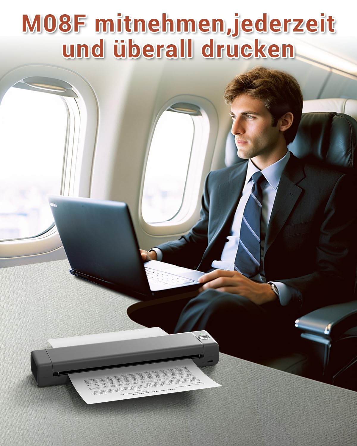 portable Phomemo Printer, M08F, Bluetooth, A4, Supports 210x297mm, for A4 Thermal Paper, Wireless Inkless Travel Printer, Compatible with Android and iOS for Travel and Laptop.