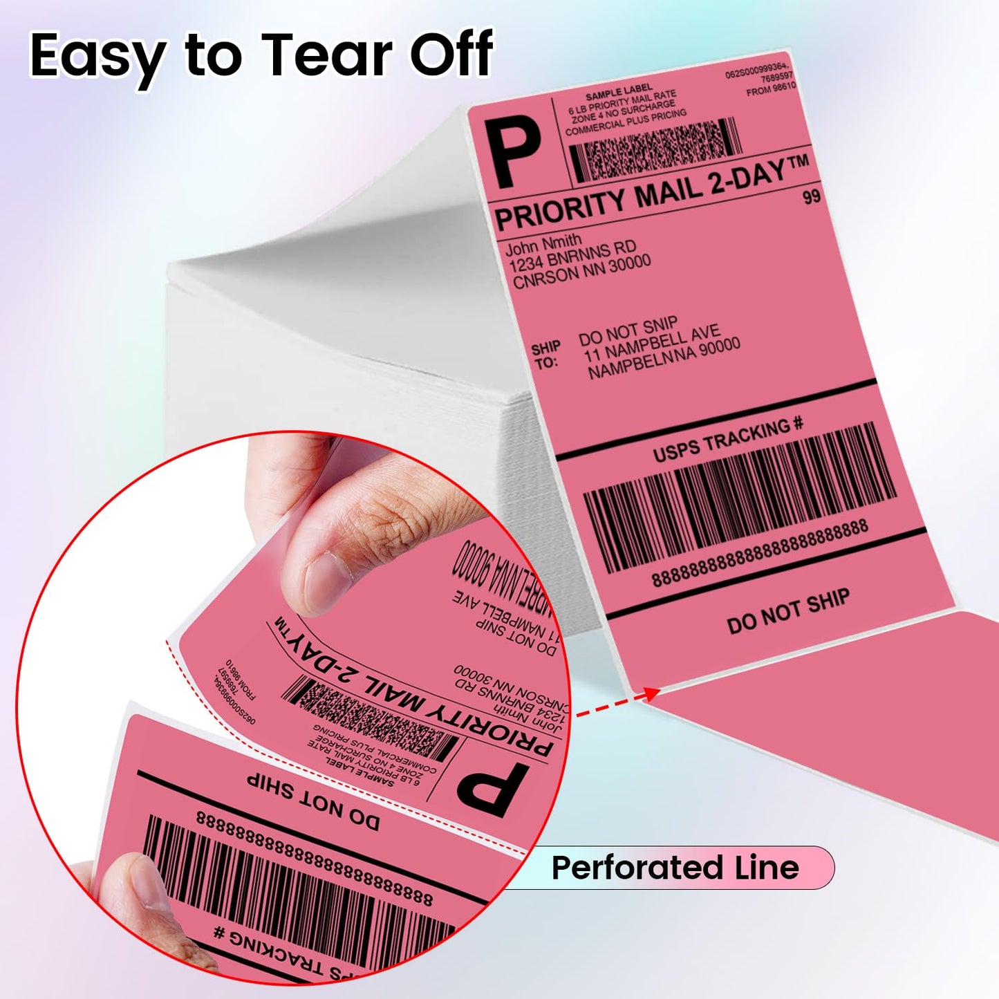 Phomemo 4''x6'' Direct Thermal Shipping Label, Pack of 100 4x6 Thermal Labels Fanfold - for Shipping Labels,Mailing,Address, Product Logo, Barcode Labels,Strong Adhesive (Rose)