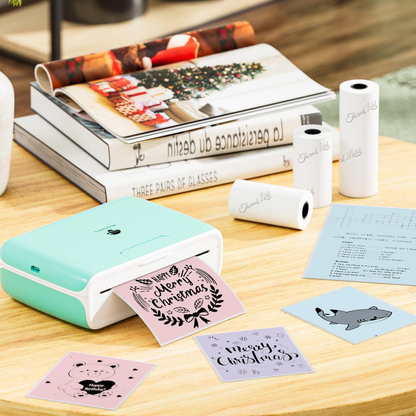 Phomemo 53mm Farbdruckerpapier f¨¹r M02/M02 Pro/M02S/M03/M03AS/M04S/M04AS Mini Taschendrucker, 3 Rollen selbstklebendes Thermo-Farbaufkleberpapier, 50 mm x 3,5 m, 20 Jahre Konservierung, Blau/Rosa/Lila