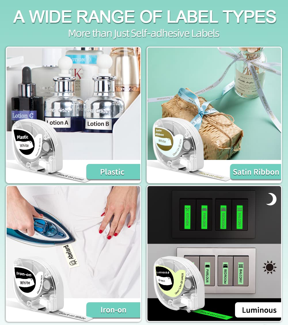 Phomemo P12 Mini Etichettatrice Bluetooth, Stampante Etichette Adesive con nastro, Label Maker che Stampa Etichette Adesive, Etichette per Stoffe e Nastri Satinati per La Casa e Cucina