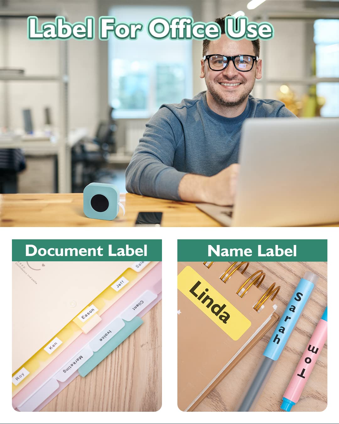 Mini Label Maker-Phomemo Q30S Bluetooth Small Label Maker Machine, Handheld Label Maker Wireless Thermal Labeler Printer, for Home Office Organization, Green