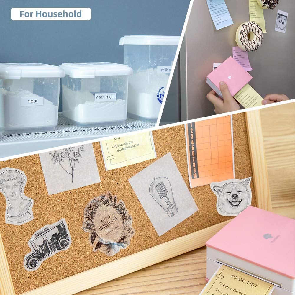 Phomemo Printerpapier, set van 6 stuks, zelfklevend, mintgroen, blauw, lichtoranje, lavendelpaars, roze thermisch printerpapier voor Phomemo M02PRO, T02, M02, M02S, M03, M03AS, M04S