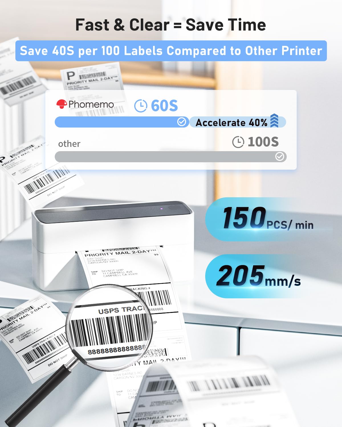 Phomemo Bluetooth Thermal Label Printer for Shipping Packages - Wireless Label Printer for Phone&PAD&PC to Amazon, Ebay, Shopify, USPS, DHL, Temu