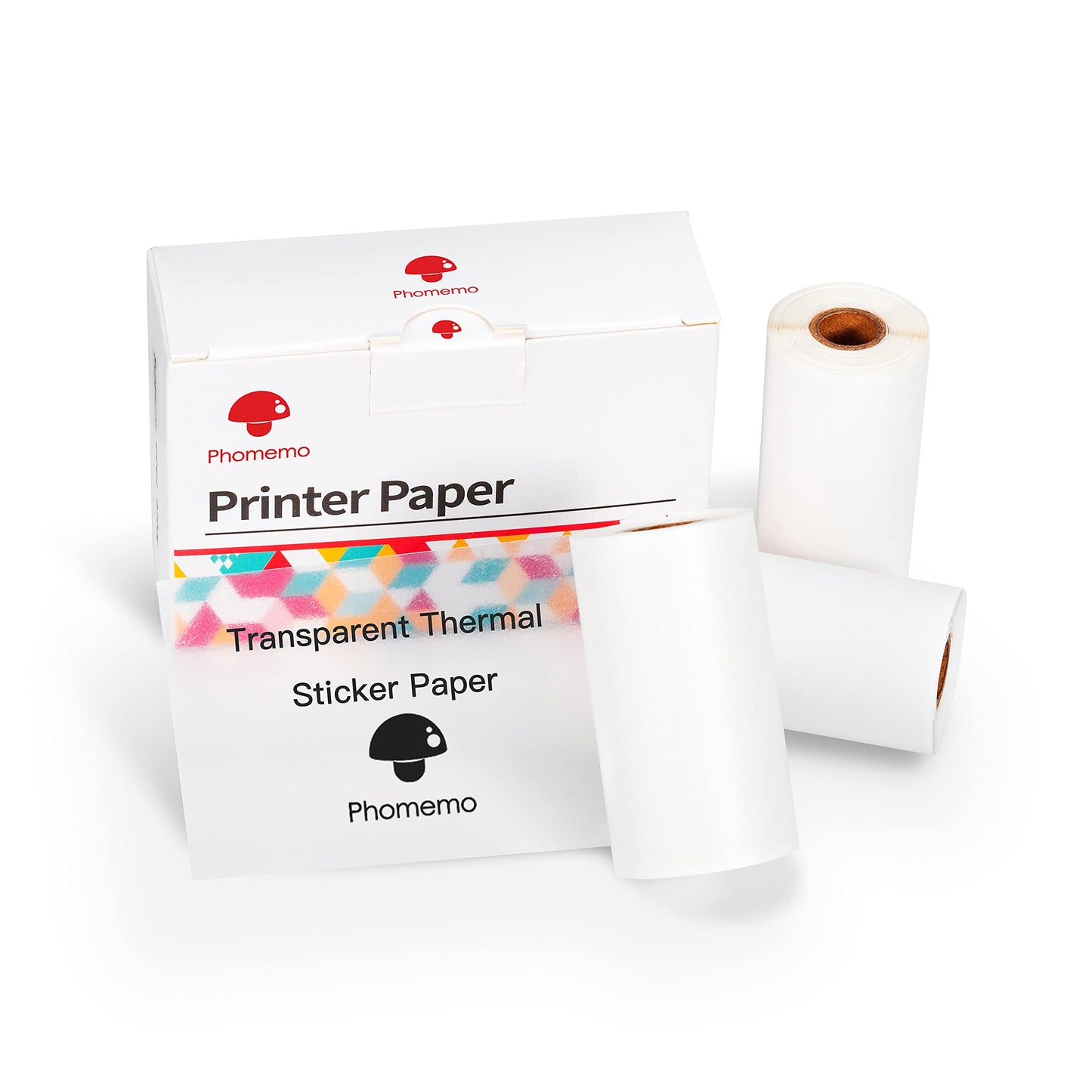 Phomemo Adhesive Transparent Thermal Film 53mm x 3.5m Long-Term Preservation for Phomemo M02 / M02S / M03 / M04S Portable Bluetooth Pocket Mobile Printer, 3-Rolls