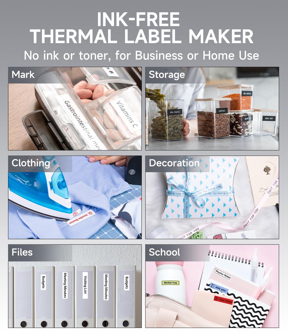 Phomemo P12 Mini Bluetooth labelmaker thermo-labelapparaat, draagbaar etiketteerapparaat, zelfklevend, compatibel met iOS en Android telefoon, draagbare labelprinter voor thuis en op kantoor, zwart