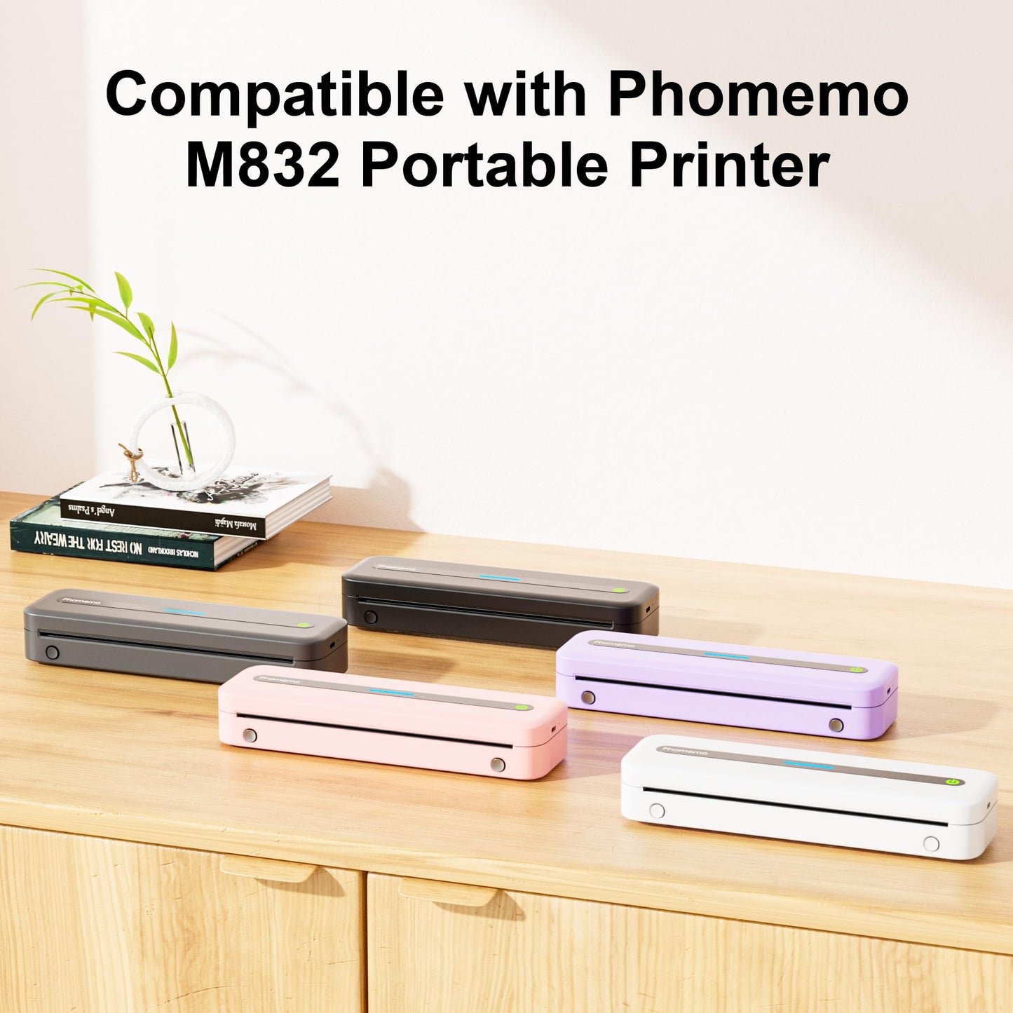 Phomemo US Letter Thermal Paper 4 Rolls, Size 8.5''x 11'', Supports Continuous Printing, M832 Thermal Paper Suitable for Travel, Business, Office, Compatible with M833 M834 M835 Portable Printer