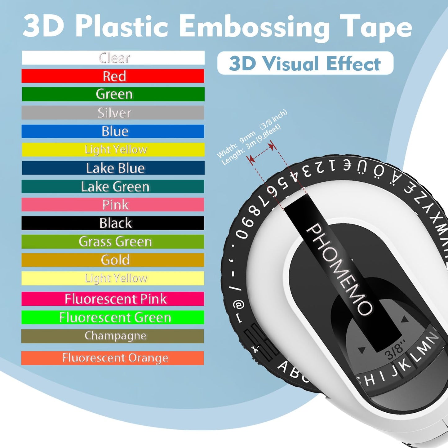Phomemo Taśma wytłaczana, kompatybilna z Dymo Omega, zamiennik do etykiet Dymo 3D, 9 mm, do etykiet Dymo Omega Junior (biały na czarnym, złotym, srebrnym, przezroczystym, szampańskim złotym, 5 szt