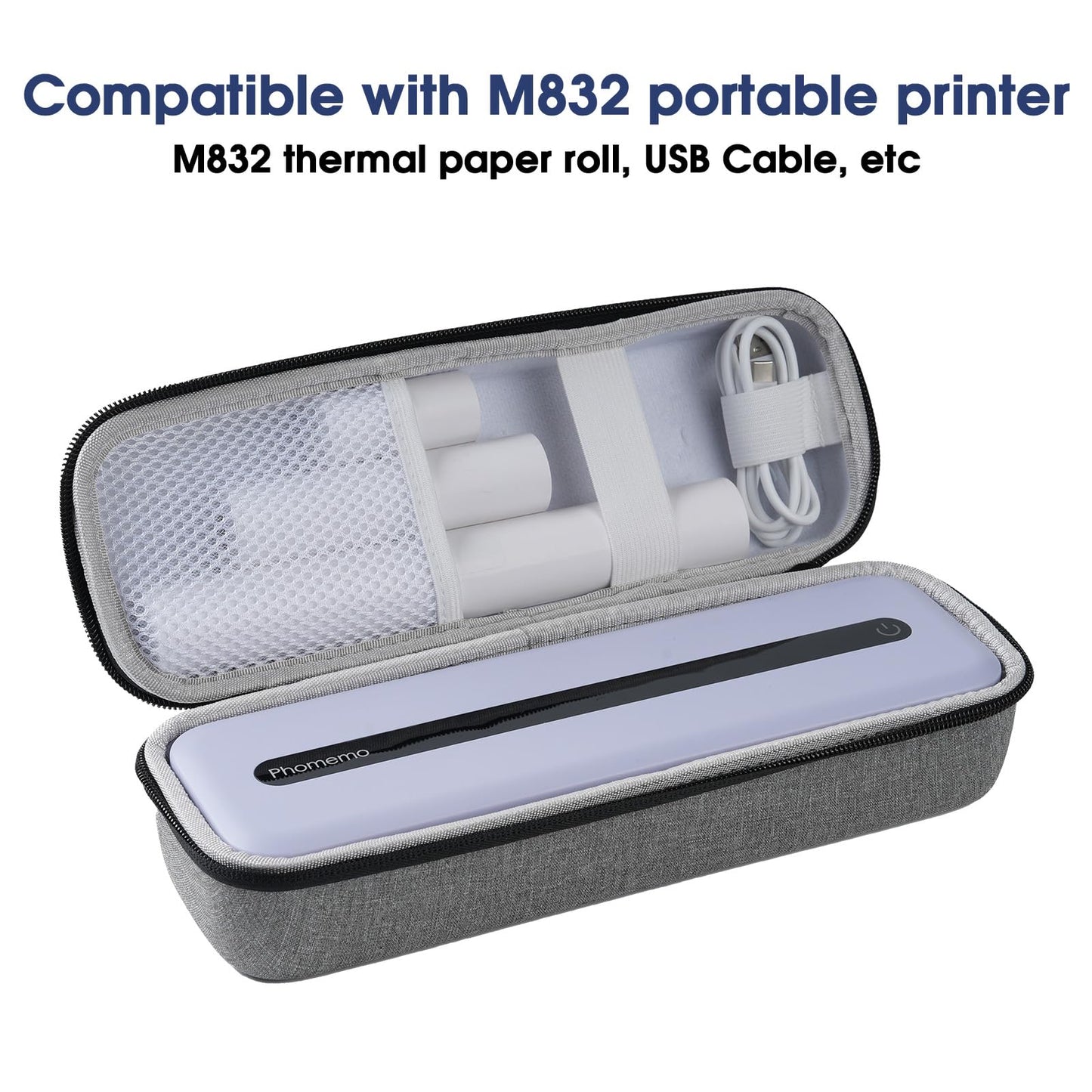 Phomemo Carrying Bag, Compatible with M832 Portable Printer, Storage Holder Paper & USB Cable, for Wireless Mobile Travel Printer(Box Only), Grey