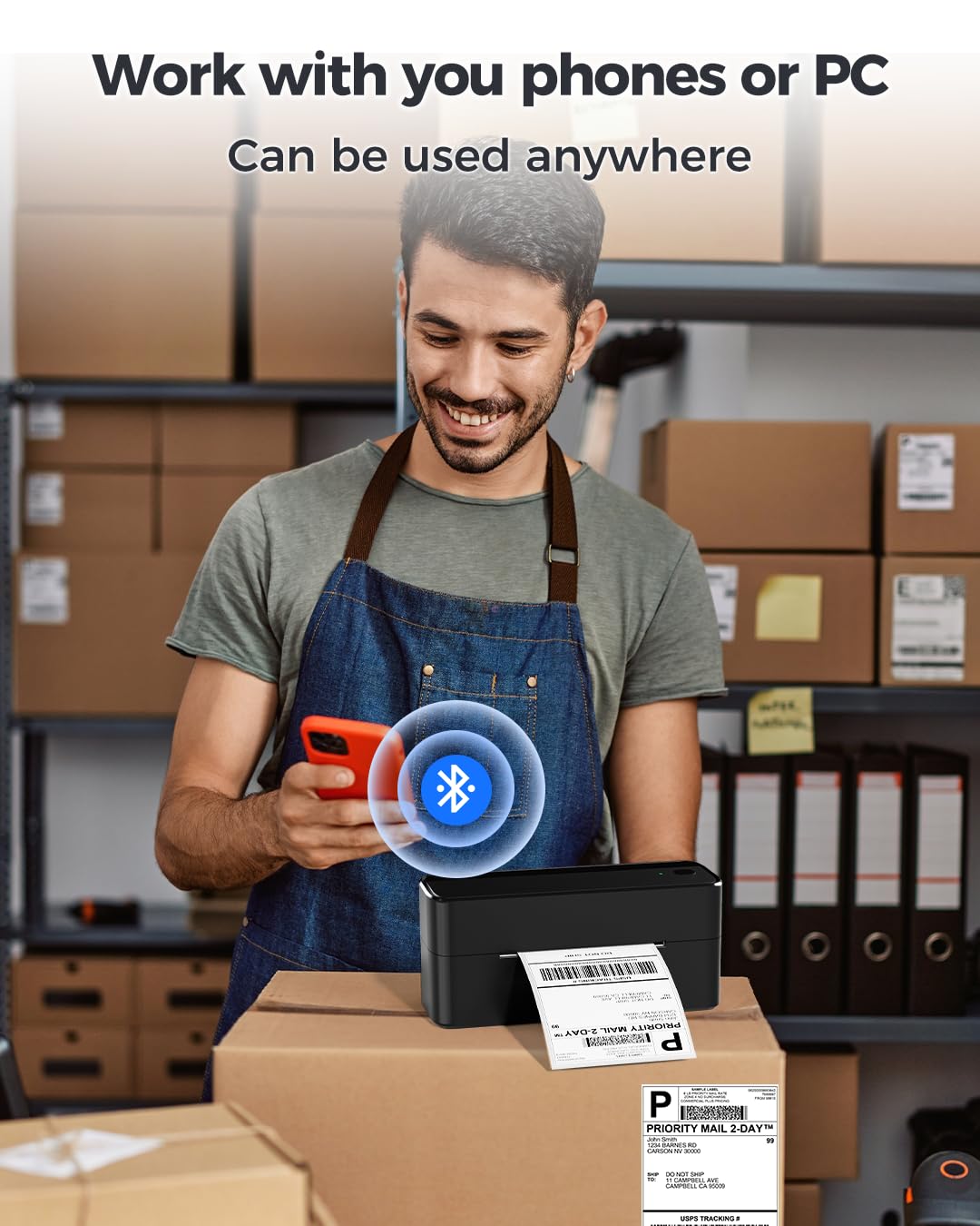 Phomemo Bluetooth Shipping Label Printer for Packages - 4x6 Thermal Label Printer for Small Business - Barcode Label Printer for Phone&PAD&PC to Amazon, Ebay, Shopify, USPS, DHL, Temu