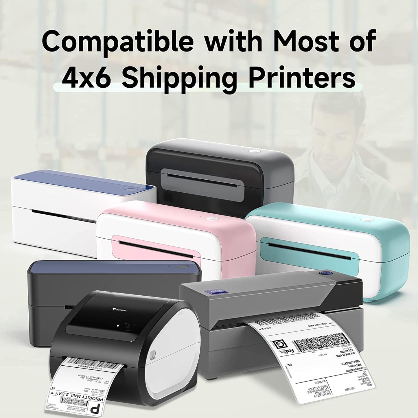 4x6 Thermopapierdruckeretikett Phomemo Thermo-Direktversandetikett Pacage-Etiketten Kompatibel mit Rollo Dymo Phomemo und anderen 4 * 6-Etikettendruckern (Packung mit 500 4 '' x 6 '' F?cheretiketten)