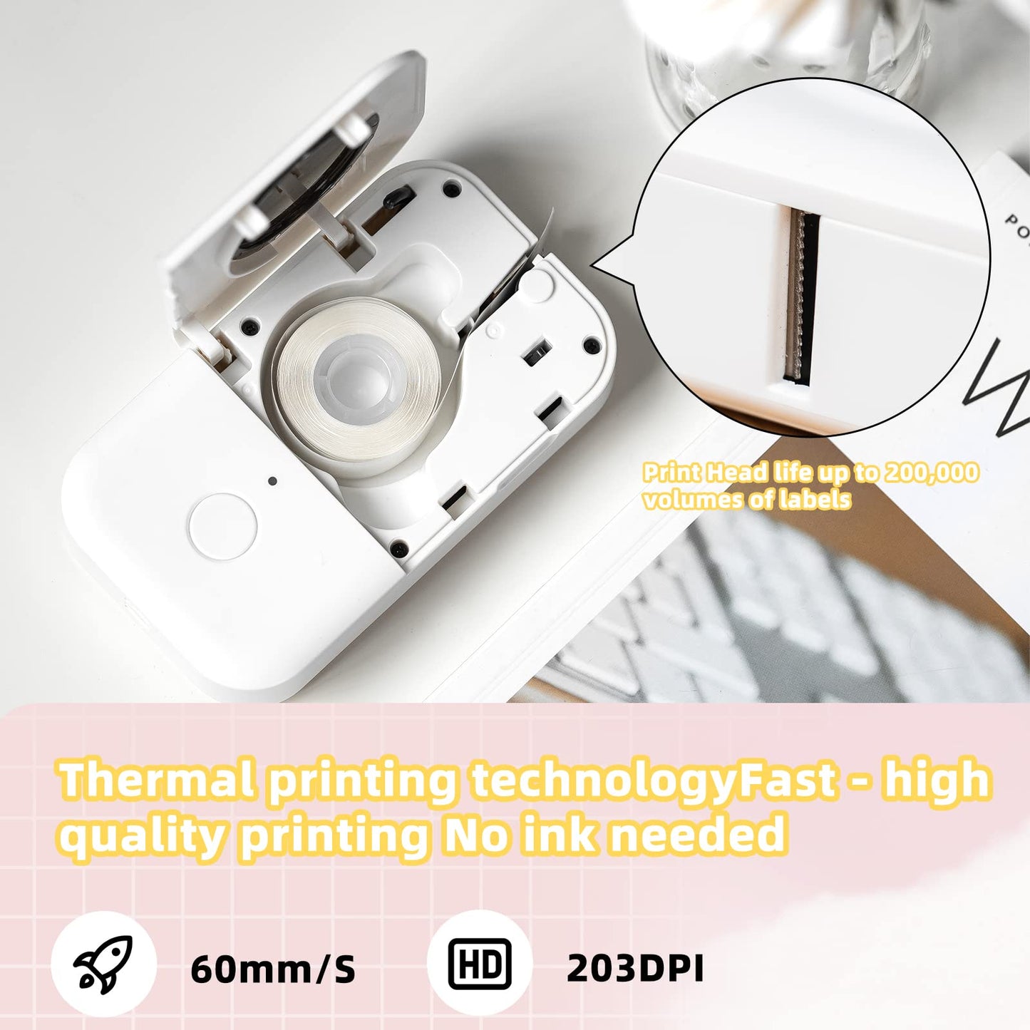 Phomemo Bluetooth Mini Label Printer, D30 Label Maker Machine with Tape for Storage, Barcode, Address Labeler, Wireless Thermal Label Makers with Multiple Templates for Organizing Office Home, Pink