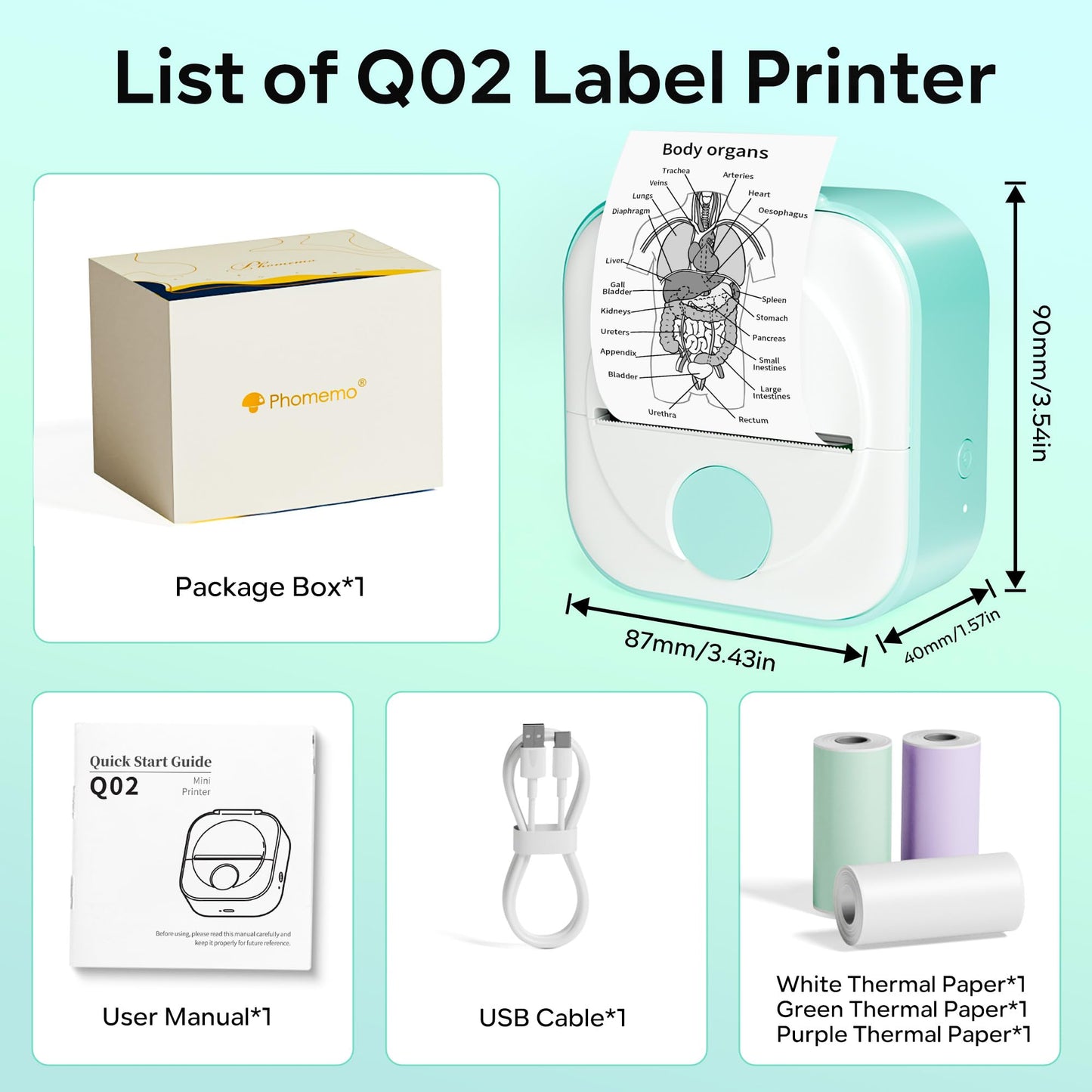 Phomemo New Released Sticker Printer ¡ª Q02 Mini Thermal Printer, Bluetooth Portable Pocket Printer for Bullet Journal, Study Notes, Kids Gift, DIY, Compatible with Phone & iPad, with 3 Rolls of Labels