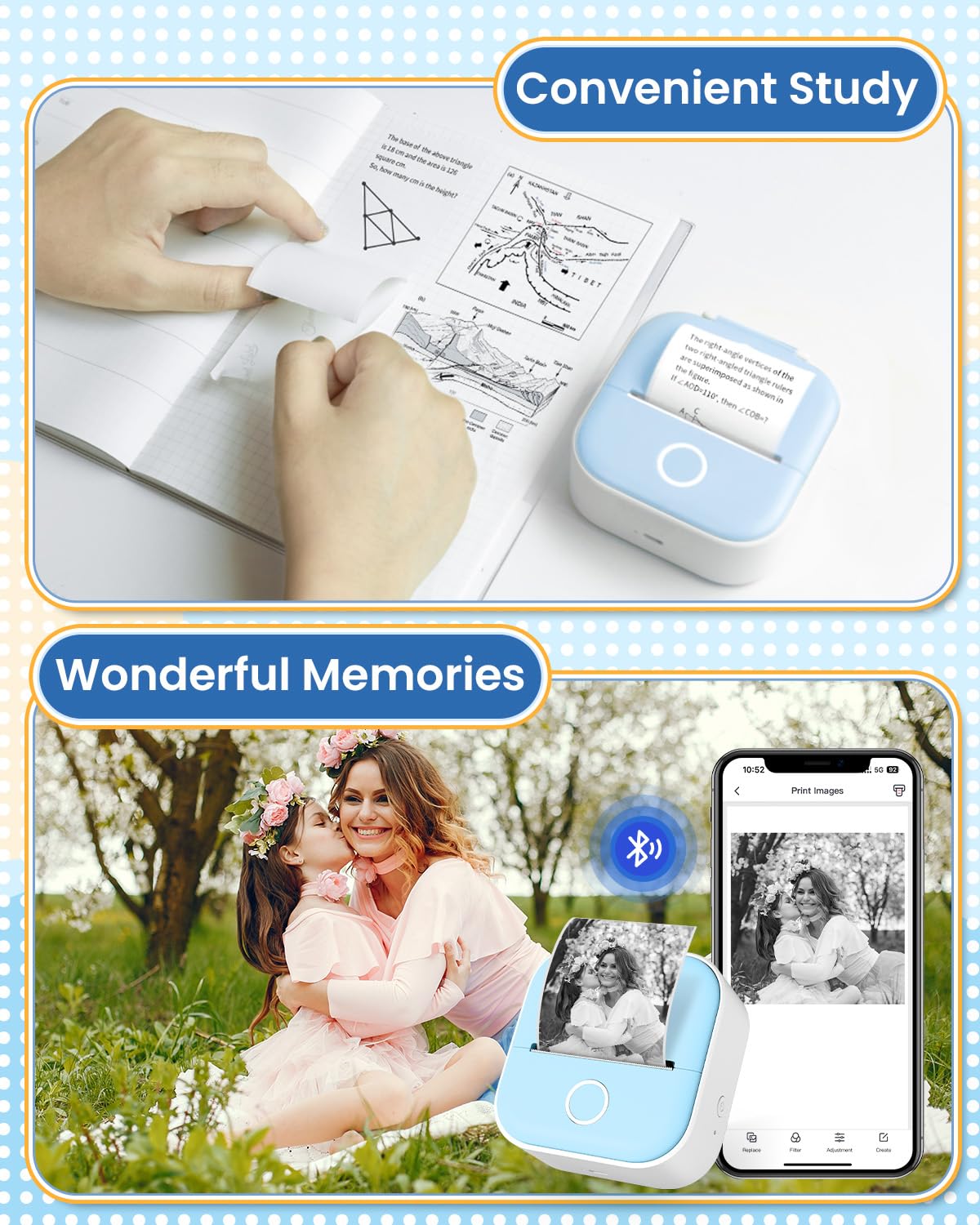 Phomemo Mini Sticker Printer - T02 Mini Thermal Printer, Inkless Sticker Printer with 3 Paper Rolls, Bluetooth Small Printer for Journal, Photos, Notes - Blue